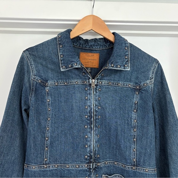 Lucky Brand Starsky Star Studded Ranch Denim Jacket Size L Western - Picture 2 of 9